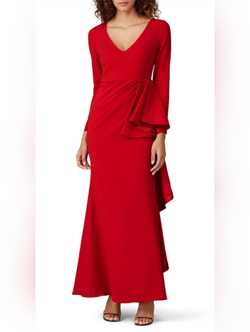 BADGLEY MISCHKA RED FROMT RUFFLE GOWN SIZE 18 MSRP $880